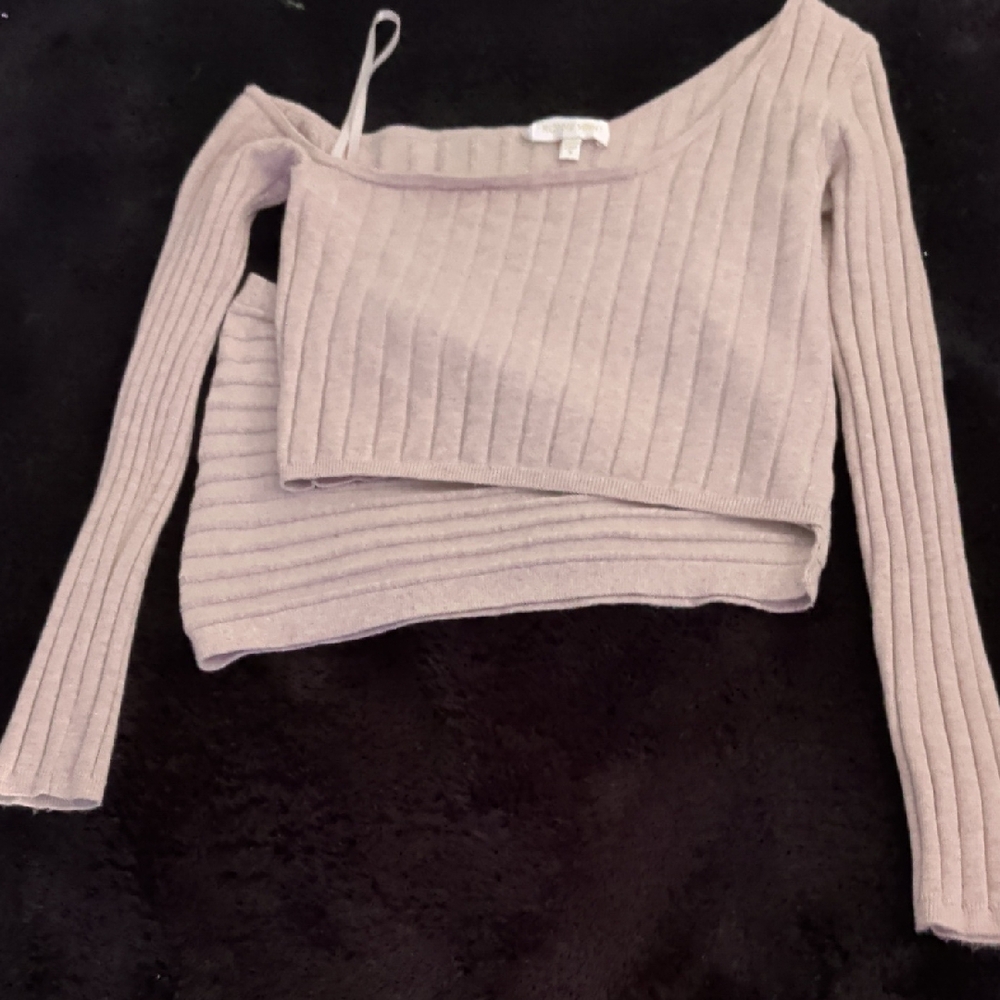 Ronny Kobo Rosette Oatmeal One-Shoulder Top